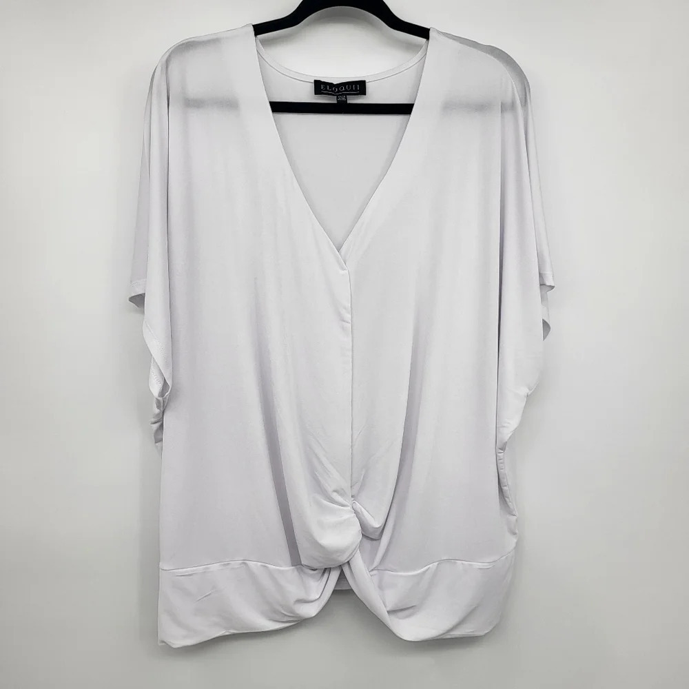 ELOQUII Women's White Knotted Bat Wing Short Sleeve Top Sz 18/20